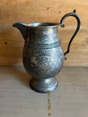Antique Silver on Copper Water Pitcher 9” Tall Excelsior Decor Vase